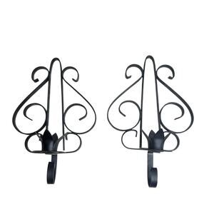 VINTAGE 2 Pc Set Gothic Wrought Iron Wall Sconces Candlestick Black Traditional